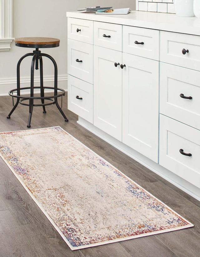Ivory 2' x 8' Deepa Runner Area Rug 100% Polyester Colorful Modern Contemporary Carpet for Home Decorating Living, Dining, Office & Bedrooms for Sale at Rug Engine