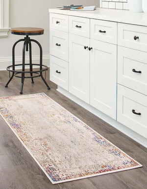 Ivory 2' x 6' Deepa Runner Area Rug 100% Polyester Colorful Modern Contemporary Carpet for Home Decorating Living, Dining, Office & Bedrooms for Sale at Rug Engine