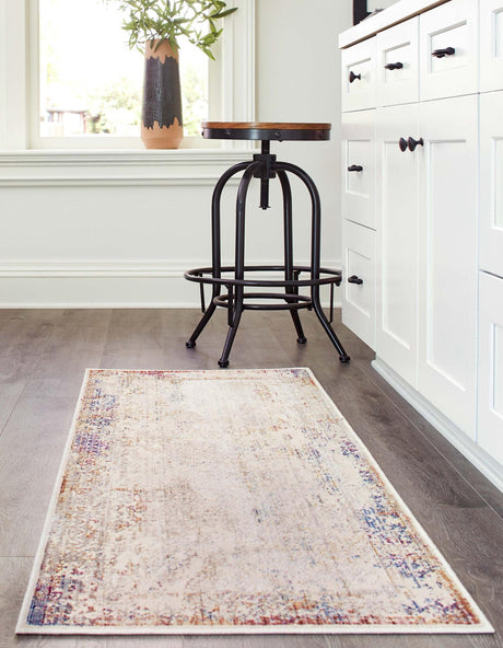 Ivory 2' x 8' Deepa Runner Area Rug 100% Polyester Colorful Modern Contemporary Carpet for Home Decorating Living, Dining, Office & Bedrooms for Sale at Rug Engine