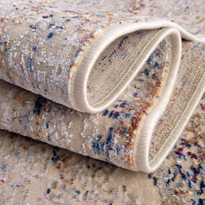 Ivory 2' x 6' Deepa Runner Area Rug 100% Polyester Colorful Modern Contemporary Carpet for Home Decorating Living, Dining, Office & Bedrooms for Sale at Rug Engine