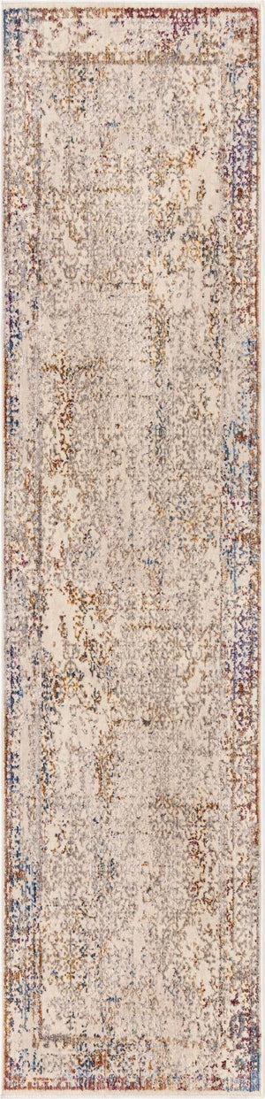 Ivory 2' x 8' Deepa Runner Area Rug 100% Polyester Colorful Modern Contemporary Carpet for Home Decorating Living, Dining, Office & Bedrooms for Sale at Rug Engine
