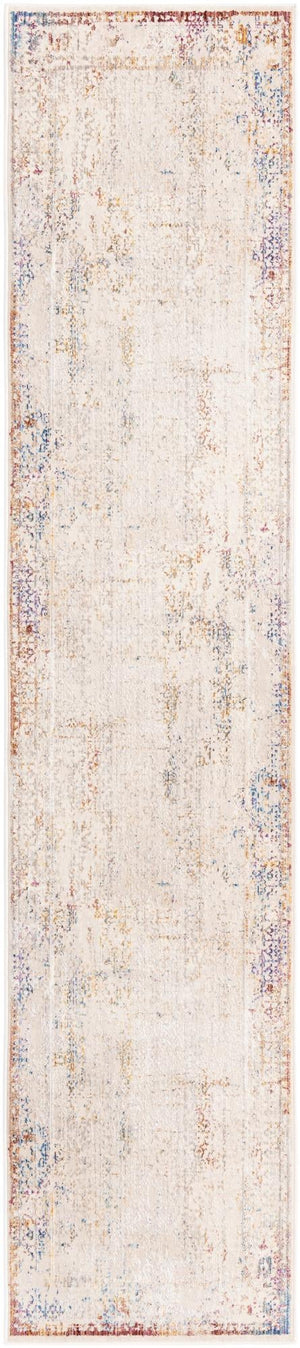 Ivory 2' 6 x 12' Deepa Runner Area Rug 100% Polyester Colorful Modern Contemporary Carpet for Home Decorating Living, Dining, Office & Bedrooms for Sale at Rug Engine