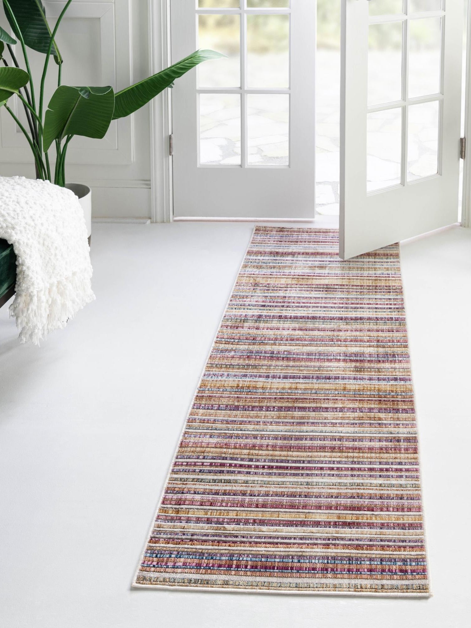 Multicolor 2' 6 x 12' Deepa Runner Area Rug 100% Polyester Colorful Modern Contemporary Carpet for Home Decorating Living, Dining, Office & Bedrooms for Sale at Rug Engine
