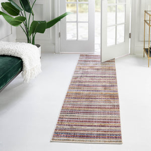 Multicolor 2' 6 x 12' Deepa Runner Area Rug 100% Polyester Colorful Modern Contemporary Carpet for Home Decorating Living, Dining, Office & Bedrooms for Sale at Rug Engine