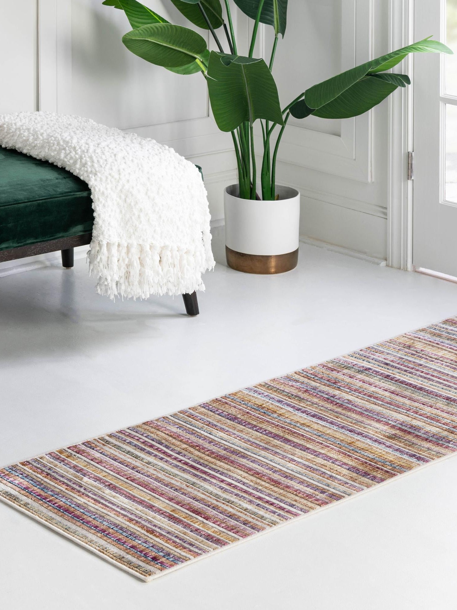 Multicolor 2' 6 x 12' Deepa Runner Area Rug 100% Polyester Colorful Modern Contemporary Carpet for Home Decorating Living, Dining, Office & Bedrooms for Sale at Rug Engine