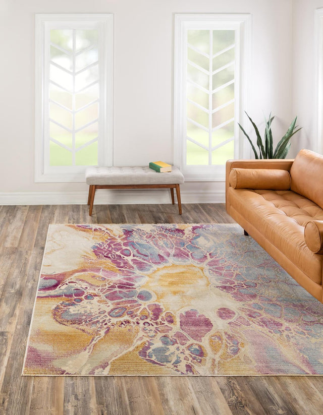 Multicolor 7' 10 x 7' 10 Deepa Square Area Rug 100% Polyester Colorful Modern Contemporary Carpet for Home Decorating Living, Dining, Office & Bedrooms for Sale at Rug Engine