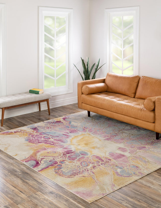 Multicolor 7' 10 x 7' 10 Deepa Square Area Rug 100% Polyester Colorful Modern Contemporary Carpet for Home Decorating Living, Dining, Office & Bedrooms for Sale at Rug Engine