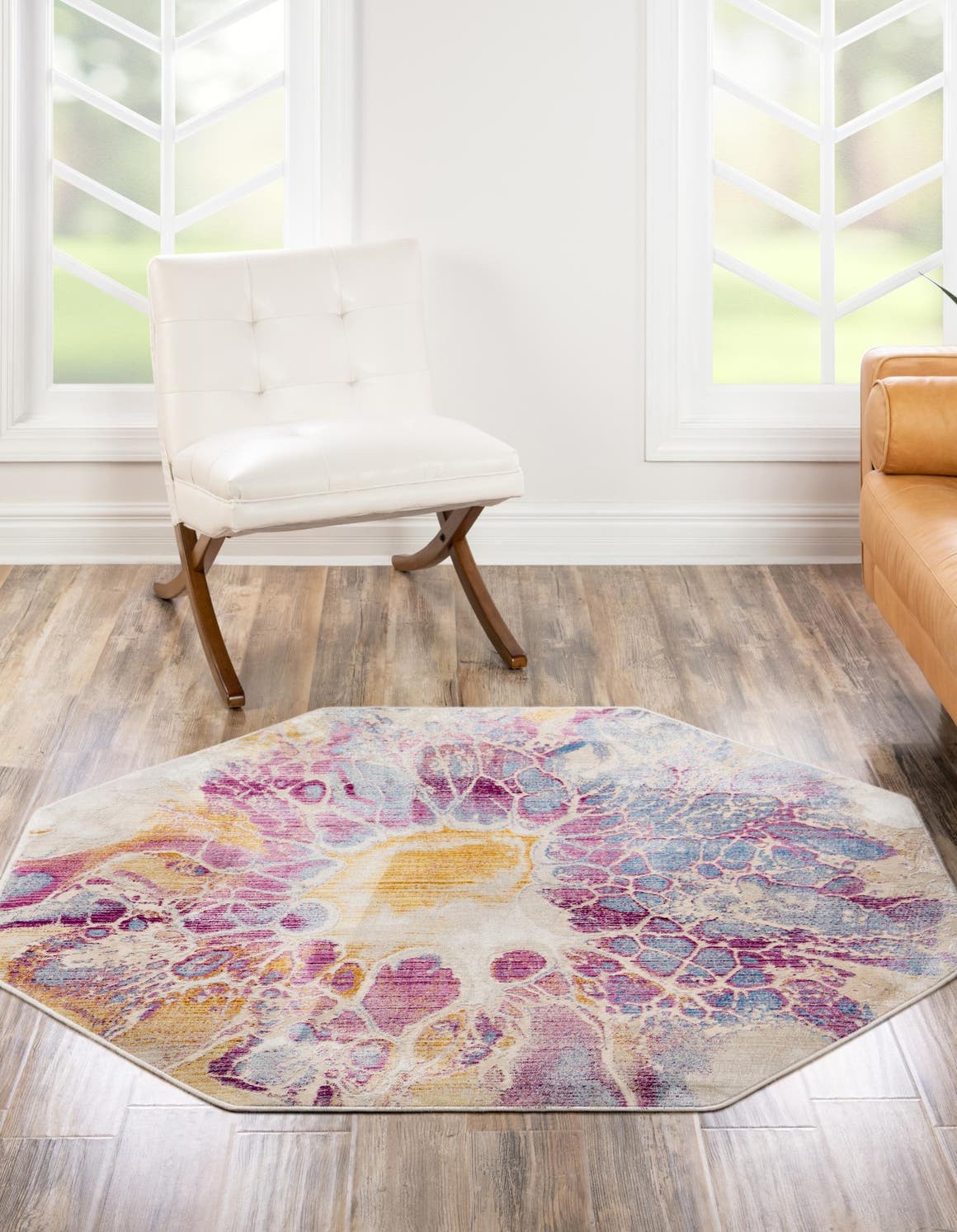 Multicolor 5' 3 x 5' 3 Deepa Octagon Area Rug 100% Polyester Colorful Modern Contemporary Carpet for Home Decorating Living, Dining, Office & Bedrooms for Sale at Rug Engine