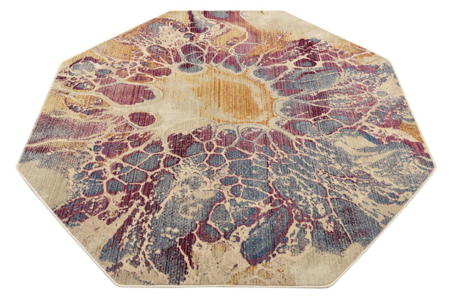 Multicolor 5' 3 x 5' 3 Deepa Octagon Area Rug 100% Polyester Colorful Modern Contemporary Carpet for Home Decorating Living, Dining, Office & Bedrooms for Sale at Rug Engine