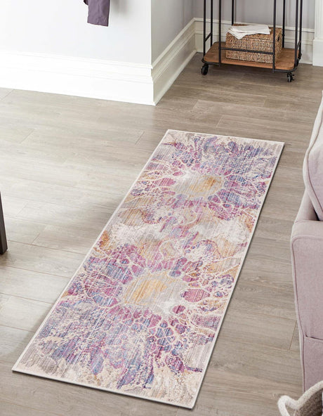 Multicolor 2' 6 x 12' Deepa Runner Area Rug 100% Polyester Colorful Modern Contemporary Carpet for Home Decorating Living, Dining, Office & Bedrooms for Sale at Rug Engine