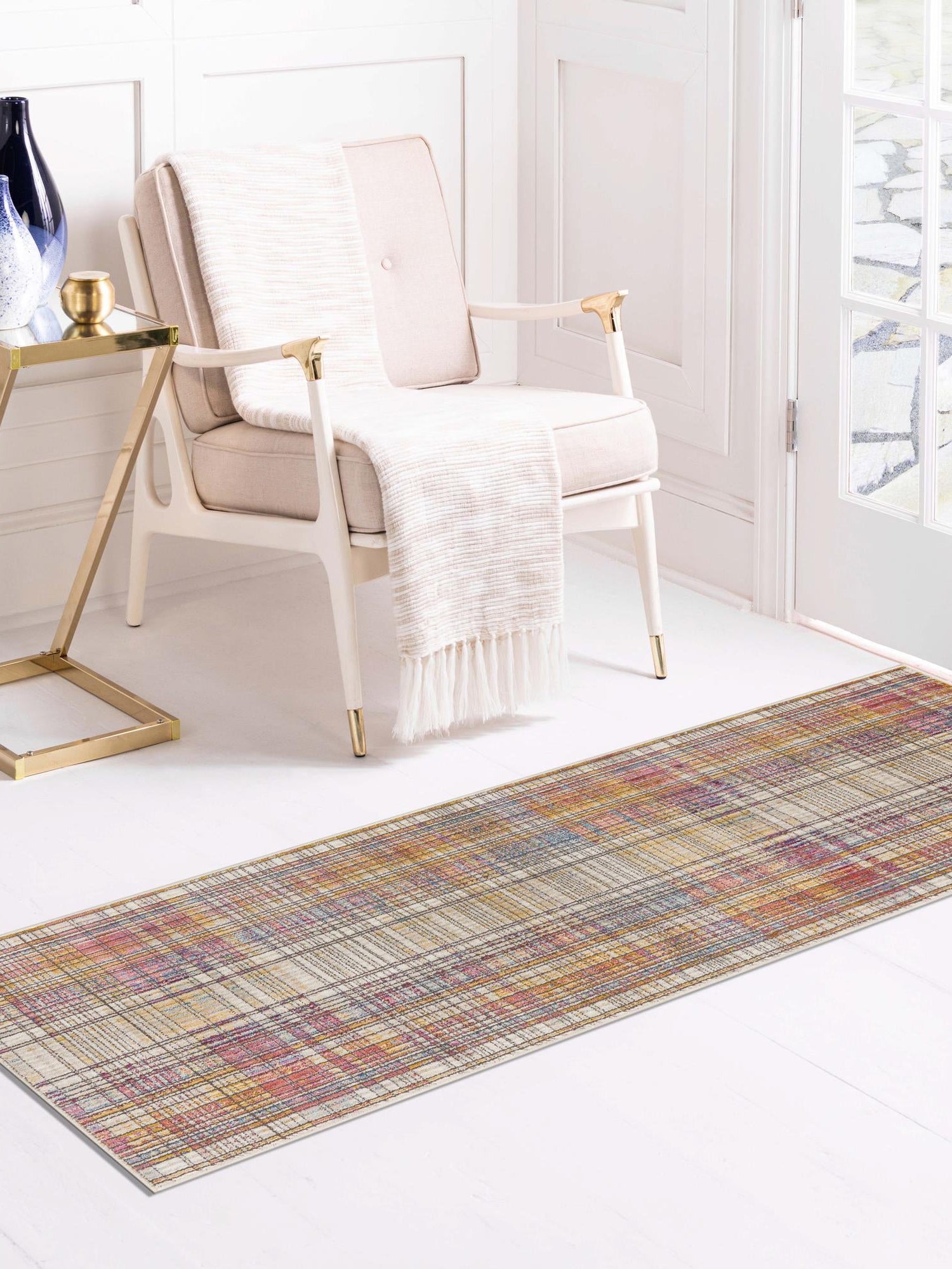 Multicolor 2' 6 x 12' Deepa Runner Area Rug 100% Polyester Colorful Modern Contemporary Carpet for Home Decorating Living, Dining, Office & Bedrooms for Sale at Rug Engine