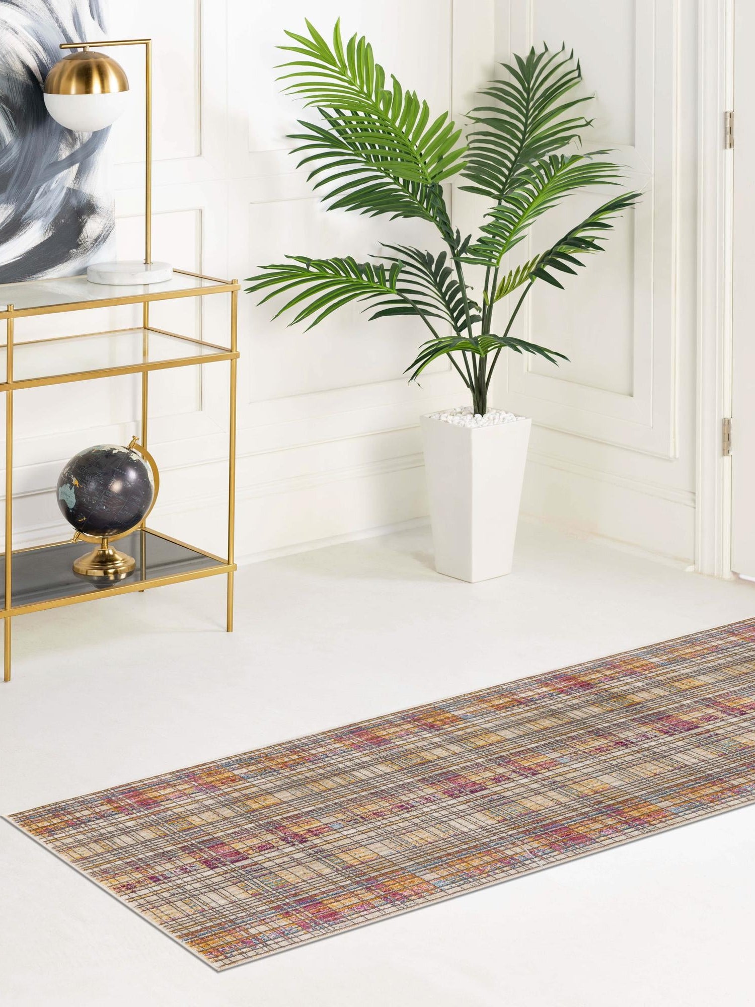Multicolor 2' 6 x 12' Deepa Runner Area Rug 100% Polyester Colorful Modern Contemporary Carpet for Home Decorating Living, Dining, Office & Bedrooms for Sale at Rug Engine