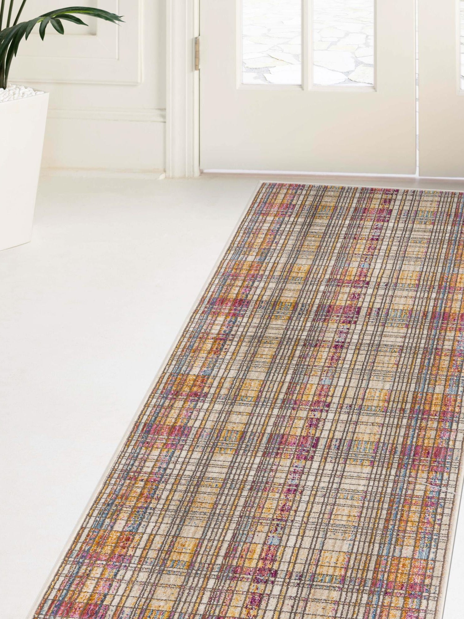 Multicolor 2' 6 x 12' Deepa Runner Area Rug 100% Polyester Colorful Modern Contemporary Carpet for Home Decorating Living, Dining, Office & Bedrooms for Sale at Rug Engine