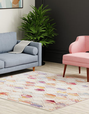 Multicolor 7' 10 x 7' 10 Deepa Square Area Rug 100% Polyester Colorful Modern Contemporary Carpet for Home Decorating Living, Dining, Office & Bedrooms for Sale at Rug Engine