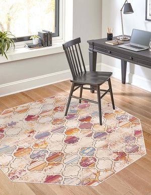 Multicolor 7' 10 x 7' 10 Deepa Octagon Area Rug 100% Polyester Colorful Modern Contemporary Carpet for Home Decorating Living, Dining, Office & Bedrooms for Sale at Rug Engine