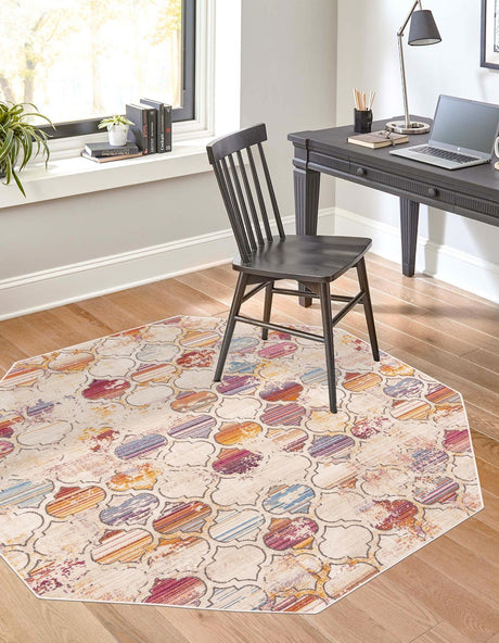 Multicolor 7' 10 x 7' 10 Deepa Octagon Area Rug 100% Polyester Colorful Modern Contemporary Carpet for Home Decorating Living, Dining, Office & Bedrooms for Sale at Rug Engine