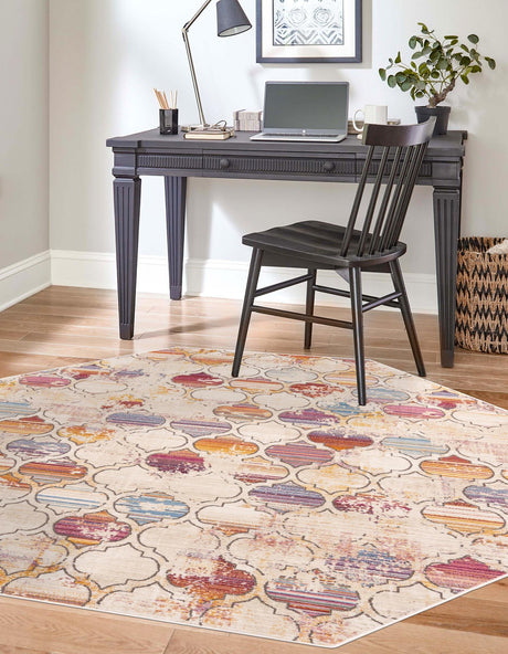 Multicolor 7' 10 x 7' 10 Deepa Octagon Area Rug 100% Polyester Colorful Modern Contemporary Carpet for Home Decorating Living, Dining, Office & Bedrooms for Sale at Rug Engine
