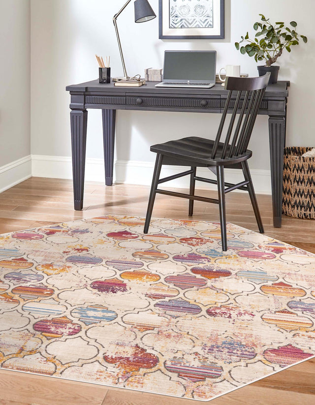 Multicolor 7' 10 x 7' 10 Deepa Octagon Area Rug 100% Polyester Colorful Modern Contemporary Carpet for Home Decorating Living, Dining, Office & Bedrooms for Sale at Rug Engine