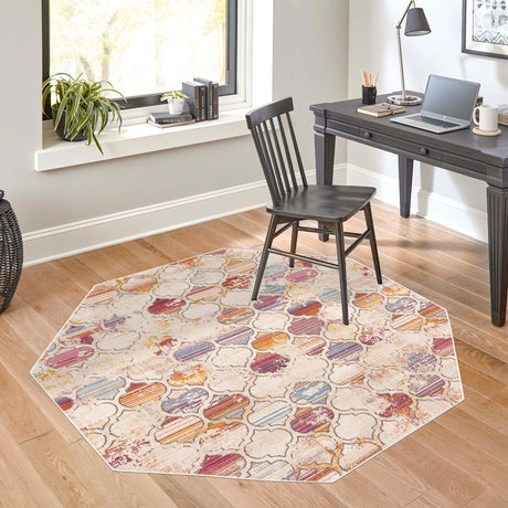 Multicolor 7' 10 x 7' 10 Deepa Octagon Area Rug 100% Polyester Colorful Modern Contemporary Carpet for Home Decorating Living, Dining, Office & Bedrooms for Sale at Rug Engine