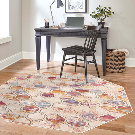 Multicolor 7' 10 x 7' 10 Deepa Octagon Area Rug 100% Polyester Colorful Modern Contemporary Carpet for Home Decorating Living, Dining, Office & Bedrooms for Sale at Rug Engine