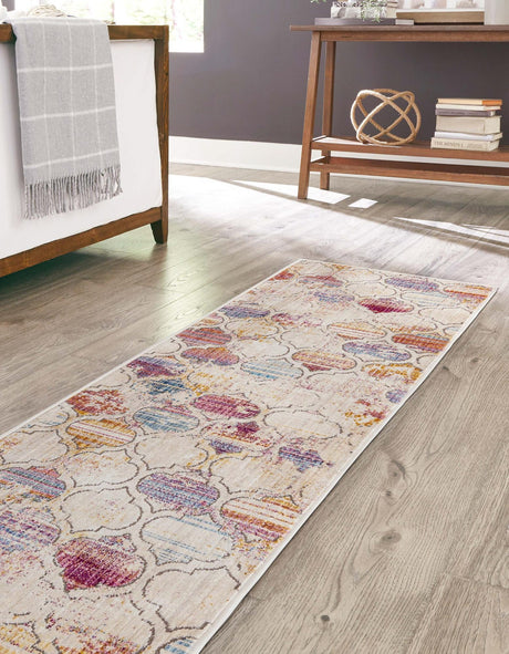 Multicolor 2' 6 x 12' Deepa Runner Area Rug 100% Polyester Colorful Modern Contemporary Carpet for Home Decorating Living, Dining, Office & Bedrooms for Sale at Rug Engine