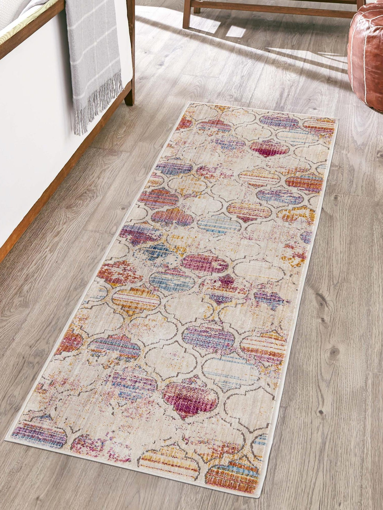 Multicolor 2' 6 x 12' Deepa Runner Area Rug 100% Polyester Colorful Modern Contemporary Carpet for Home Decorating Living, Dining, Office & Bedrooms for Sale at Rug Engine