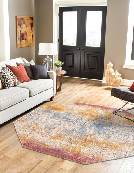 Multicolor 7' 10 x 7' 10 Deepa Octagon Area Rug 100% Polyester Colorful Modern Contemporary Carpet for Home Decorating Living, Dining, Office & Bedrooms for Sale at Rug Engine