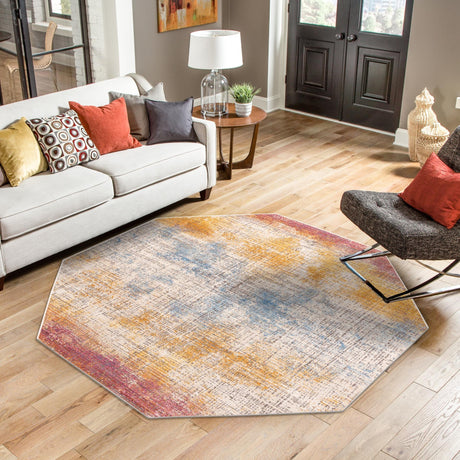 Multicolor 7' 10 x 7' 10 Deepa Octagon Area Rug 100% Polyester Colorful Modern Contemporary Carpet for Home Decorating Living, Dining, Office & Bedrooms for Sale at Rug Engine