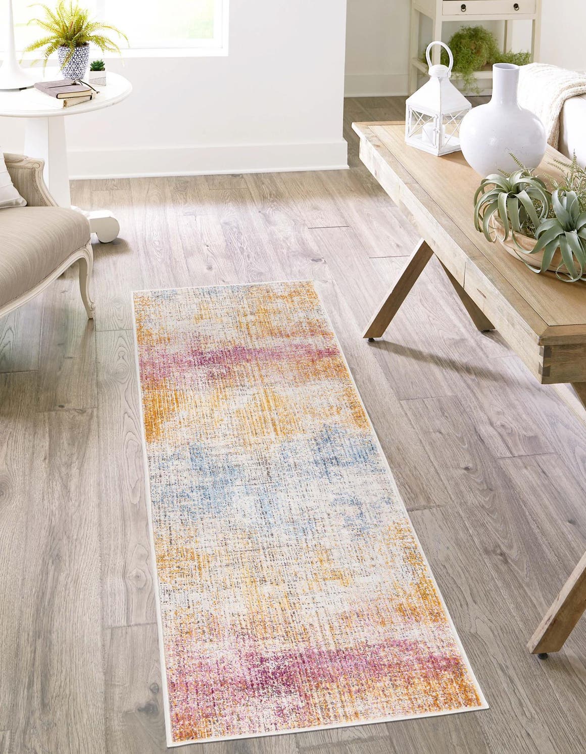 Multicolor 2' 6 x 12' Deepa Runner Area Rug 100% Polyester Colorful Modern Contemporary Carpet for Home Decorating Living, Dining, Office & Bedrooms for Sale at Rug Engine