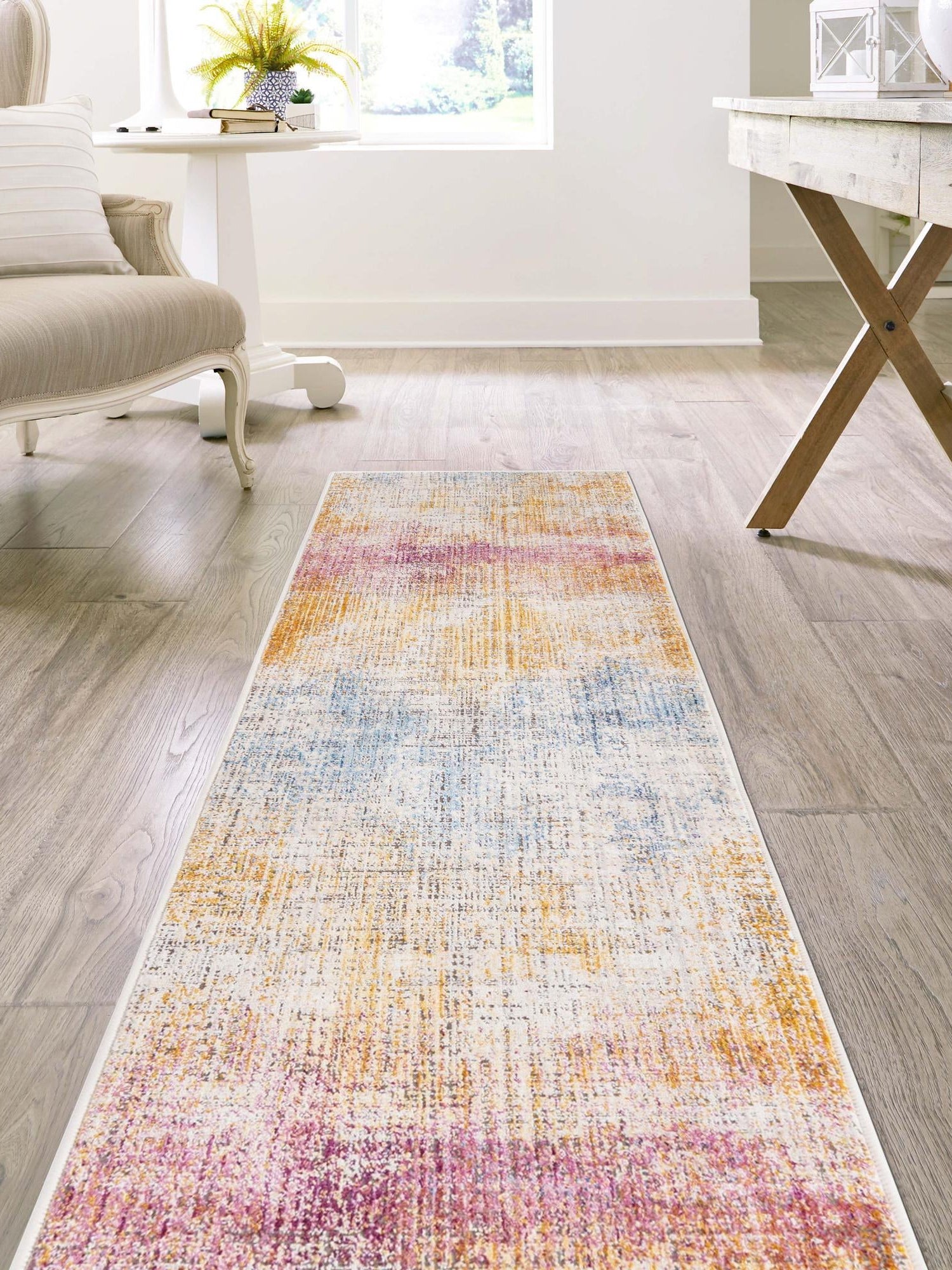 Multicolor 2' x 6' Deepa Runner Area Rug 100% Polyester Colorful Modern Contemporary Carpet for Home Decorating Living, Dining, Office & Bedrooms for Sale at Rug Engine