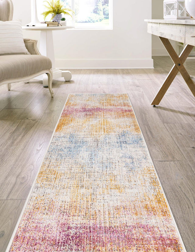 Multicolor 2' x 6' Deepa Runner Area Rug 100% Polyester Colorful Modern Contemporary Carpet for Home Decorating Living, Dining, Office & Bedrooms for Sale at Rug Engine