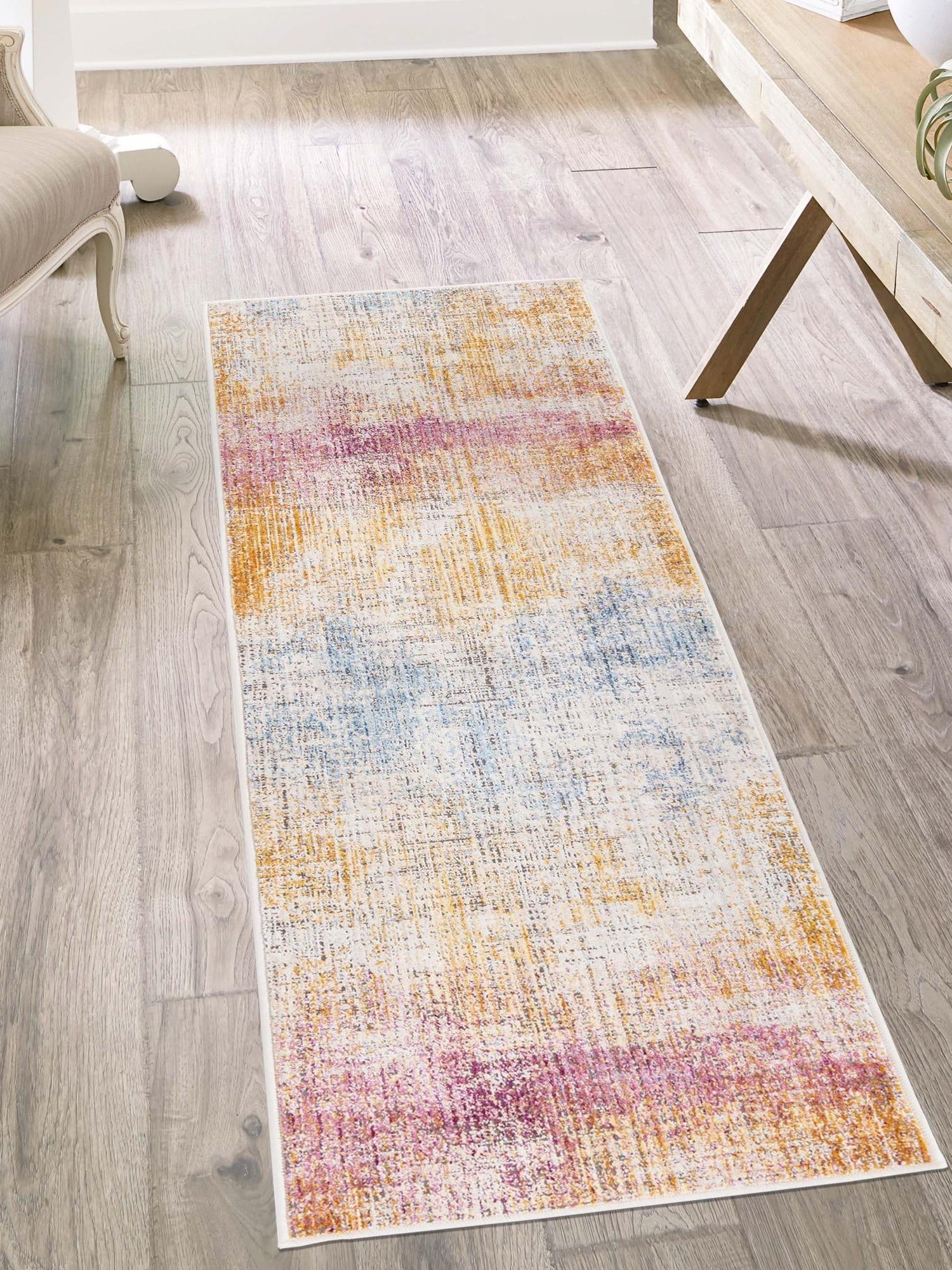 Multicolor 2' 6 x 12' Deepa Runner Area Rug 100% Polyester Colorful Modern Contemporary Carpet for Home Decorating Living, Dining, Office & Bedrooms for Sale at Rug Engine