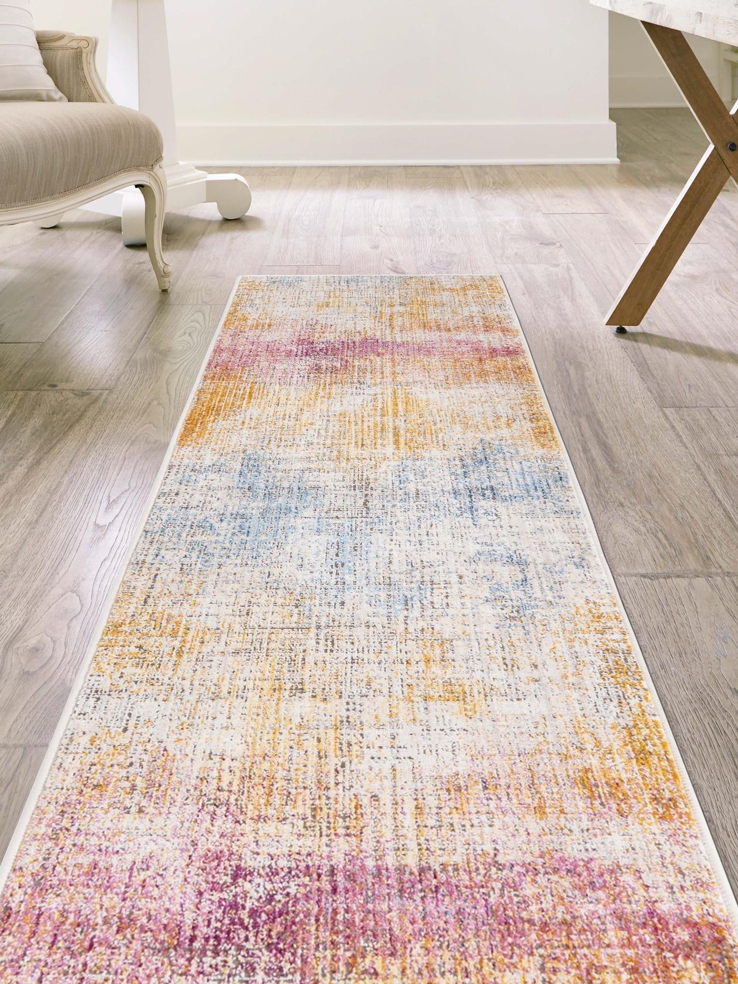 Multicolor 2' x 6' Deepa Runner Area Rug 100% Polyester Colorful Modern Contemporary Carpet for Home Decorating Living, Dining, Office & Bedrooms for Sale at Rug Engine