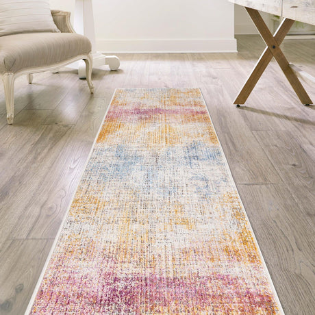 Multicolor 2' 6 x 12' Deepa Runner Area Rug 100% Polyester Colorful Modern Contemporary Carpet for Home Decorating Living, Dining, Office & Bedrooms for Sale at Rug Engine