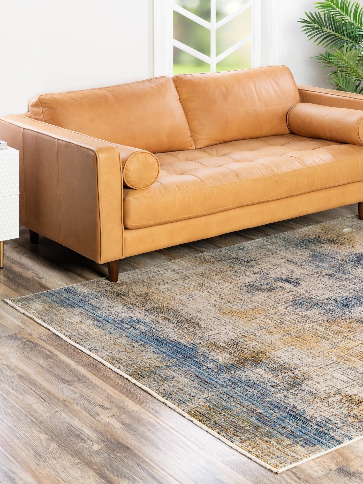 Blue Ivory 6' x 9' Deepa Rectangle Area Rug 100% Polyester Colorful Modern Contemporary Carpet for Home Decorating Living, Dining, Office & Bedrooms for Sale at Rug Engine