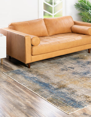 Blue Ivory 6' x 9' Deepa Rectangle Area Rug 100% Polyester Colorful Modern Contemporary Carpet for Home Decorating Living, Dining, Office & Bedrooms for Sale at Rug Engine