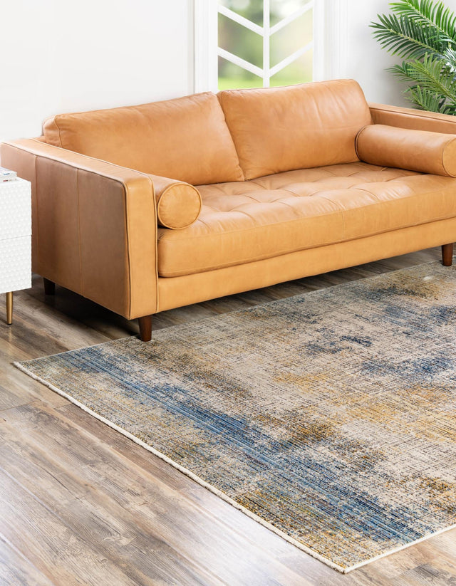 Blue Ivory 6' x 9' Deepa Rectangle Area Rug 100% Polyester Colorful Modern Contemporary Carpet for Home Decorating Living, Dining, Office & Bedrooms for Sale at Rug Engine