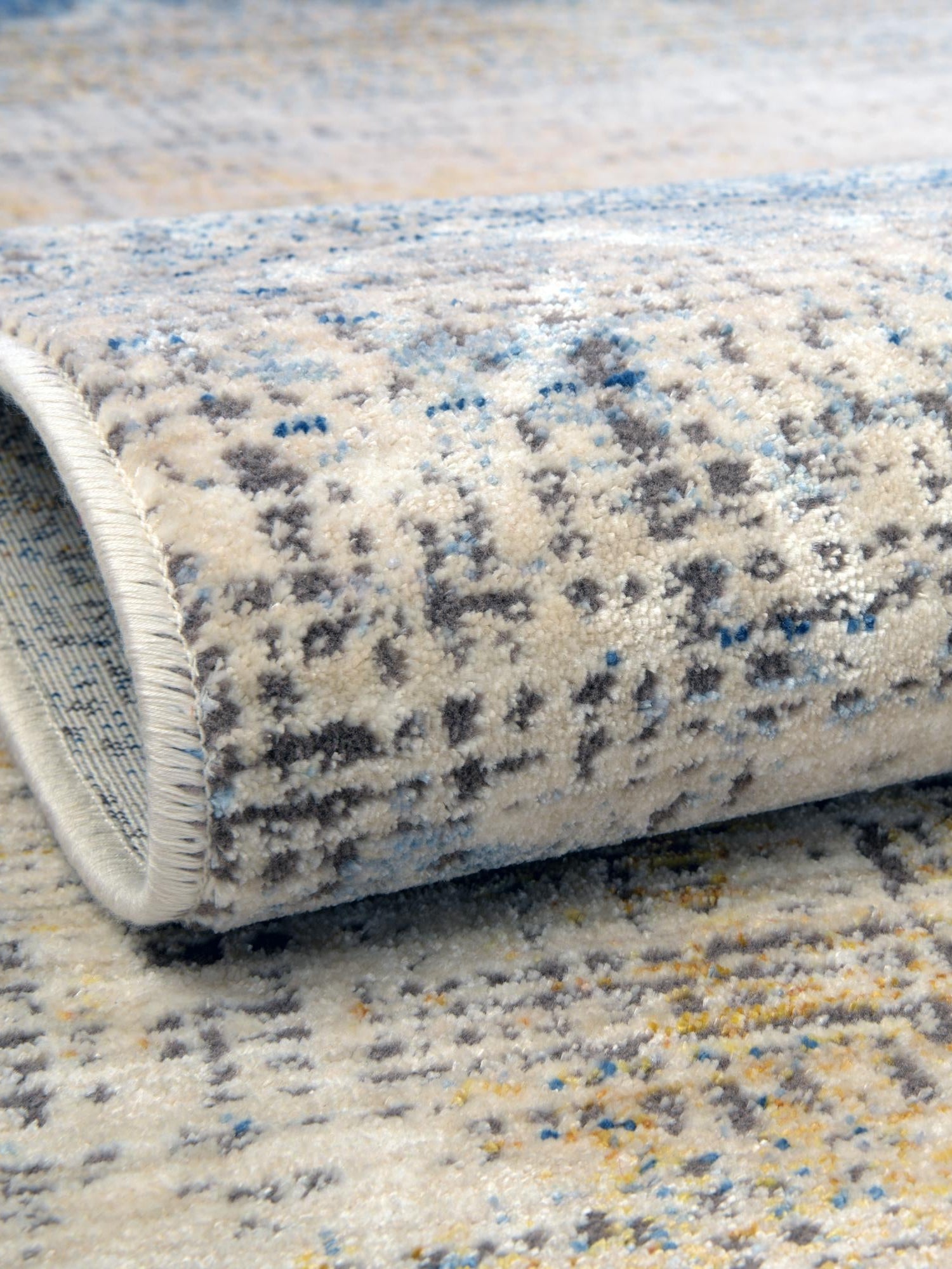 Blue Ivory 5' 3 x 7' 9 Deepa Rectangle Area Rug 100% Polyester Colorful Modern Contemporary Carpet for Home Decorating Living, Dining, Office & Bedrooms for Sale at Rug Engine