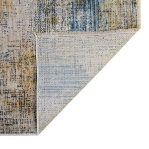 Blue Ivory 5' 3 x 7' 9 Deepa Rectangle Area Rug 100% Polyester Colorful Modern Contemporary Carpet for Home Decorating Living, Dining, Office & Bedrooms for Sale at Rug Engine