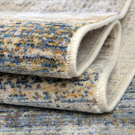 Blue Ivory 5' 3 x 7' 9 Deepa Rectangle Area Rug 100% Polyester Colorful Modern Contemporary Carpet for Home Decorating Living, Dining, Office & Bedrooms for Sale at Rug Engine