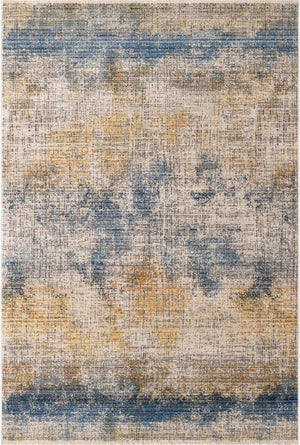 Blue Ivory 5' 3 x 7' 9 Deepa Rectangle Area Rug 100% Polyester Colorful Modern Contemporary Carpet for Home Decorating Living, Dining, Office & Bedrooms for Sale at Rug Engine