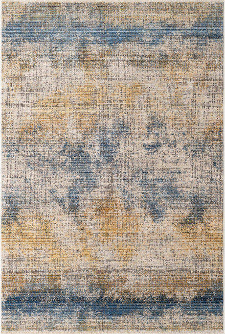 Blue Ivory 5' 3 x 7' 9 Deepa Rectangle Area Rug 100% Polyester Colorful Modern Contemporary Carpet for Home Decorating Living, Dining, Office & Bedrooms for Sale at Rug Engine