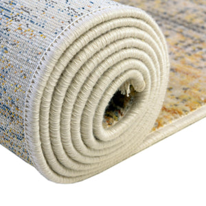 Blue Ivory 7' 10 x 7' 10 Deepa Square Area Rug 100% Polyester Colorful Modern Contemporary Carpet for Home Decorating Living, Dining, Office & Bedrooms for Sale at Rug Engine