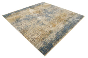 Blue Ivory 7' 10 x 7' 10 Deepa Square Area Rug 100% Polyester Colorful Modern Contemporary Carpet for Home Decorating Living, Dining, Office & Bedrooms for Sale at Rug Engine