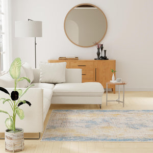 Blue Ivory 7' 10 x 7' 10 Deepa Square Area Rug 100% Polyester Colorful Modern Contemporary Carpet for Home Decorating Living, Dining, Office & Bedrooms for Sale at Rug Engine