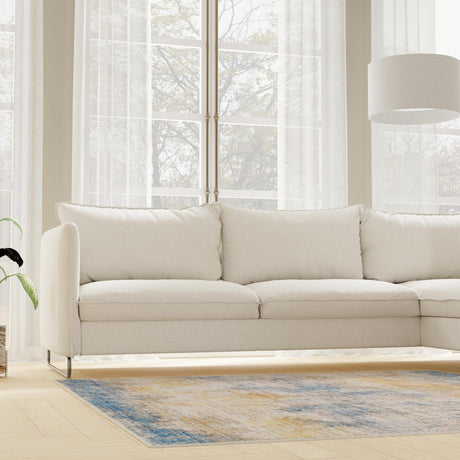 Blue Ivory 7' 10 x 7' 10 Deepa Square Area Rug 100% Polyester Colorful Modern Contemporary Carpet for Home Decorating Living, Dining, Office & Bedrooms for Sale at Rug Engine