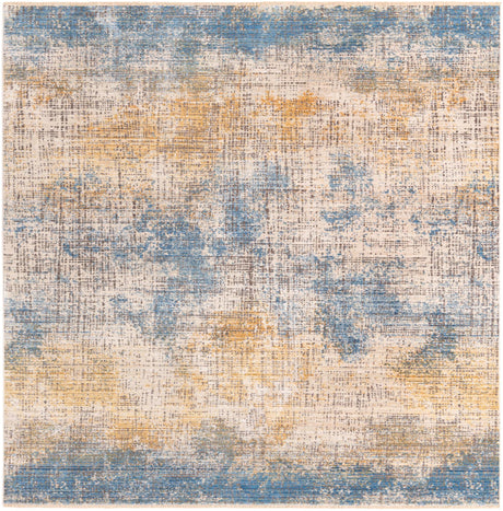 Blue Ivory 7' 10 x 7' 10 Deepa Square Area Rug 100% Polyester Colorful Modern Contemporary Carpet for Home Decorating Living, Dining, Office & Bedrooms for Sale at Rug Engine
