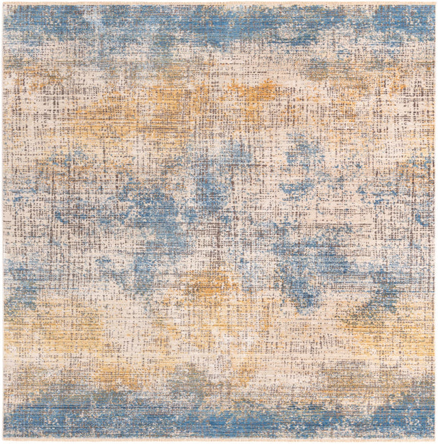 Blue Ivory 7' 10 x 7' 10 Deepa Square Area Rug 100% Polyester Colorful Modern Contemporary Carpet for Home Decorating Living, Dining, Office & Bedrooms for Sale at Rug Engine