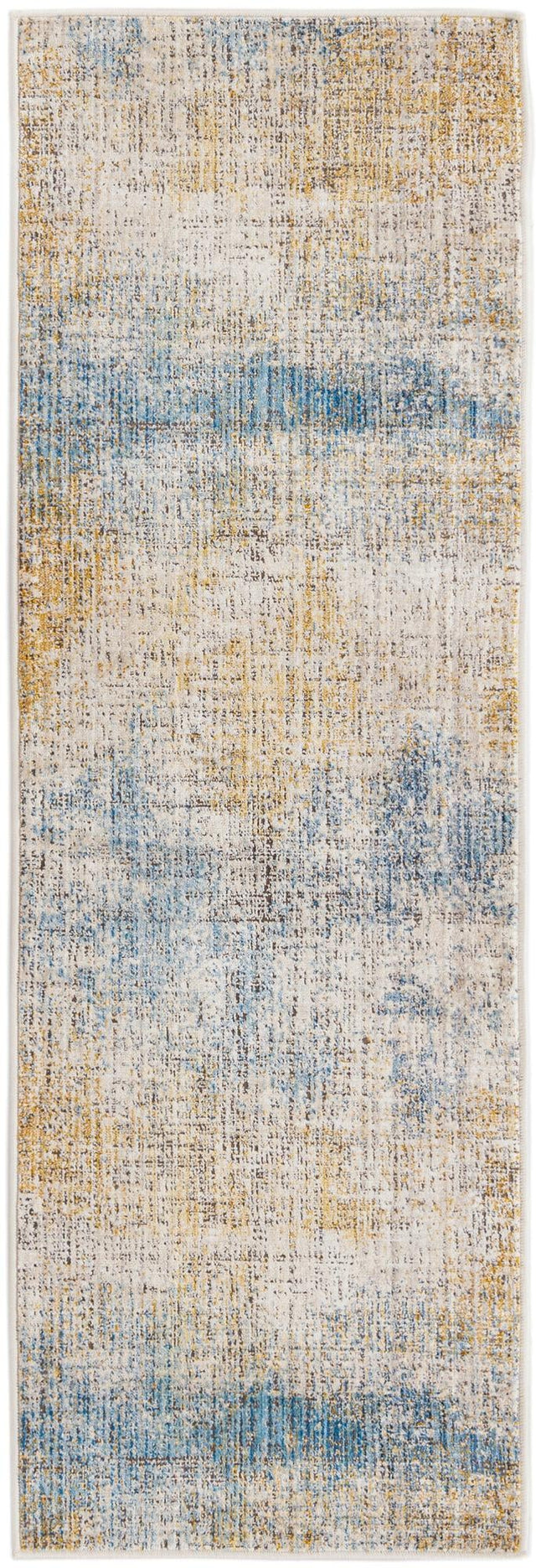 Blue Ivory 2' x 6' Deepa Runner Area Rug 100% Polyester Colorful Modern Contemporary Carpet for Home Decorating Living, Dining, Office & Bedrooms for Sale at Rug Engine