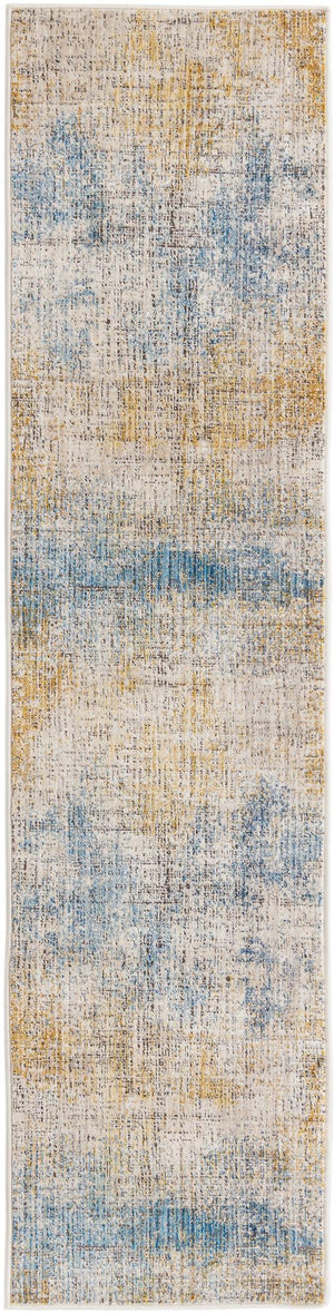 Blue Ivory 2' x 8' Deepa Runner Area Rug 100% Polyester Colorful Modern Contemporary Carpet for Home Decorating Living, Dining, Office & Bedrooms for Sale at Rug Engine